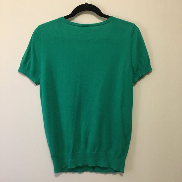 Preppy Short Sleeve Kelly Green Cotton Button Up Cardigan + Cami - Picture 2 of 16